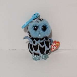 Yago Ty Beanie Boo Clip Owl with Blue and Black Pattern